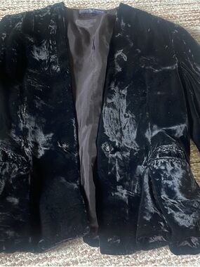Black Velvet Open Front Jacket with Subtle Sheen. Polo. Ralph Lauren.